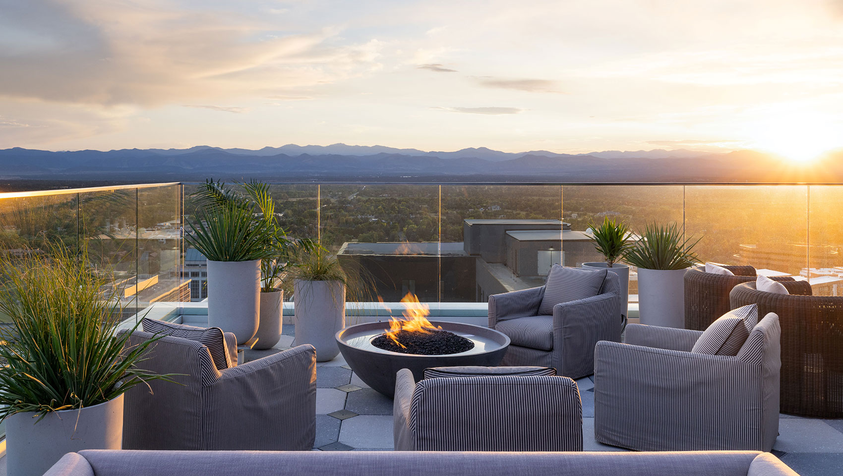 Halo Bar patio with view of rocky mountains